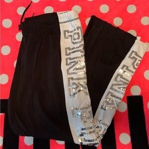 VS PINK NWOT Black/white sequin Boyfriend Pants Large